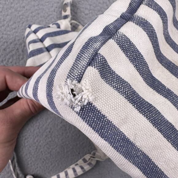 Baggu Tote Bag White Canvas Double Handle Nautical Sailor Stripe Shoulder - Picture 6 of 16